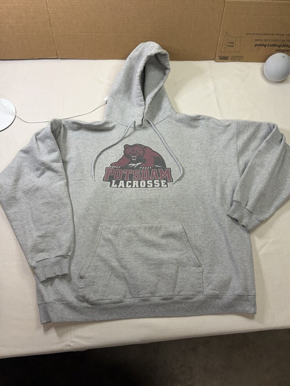 Hanes Potsdam Lacrosse Hoodie Mens XL Gray SUNY Bears College Y2K Sweatshirt
